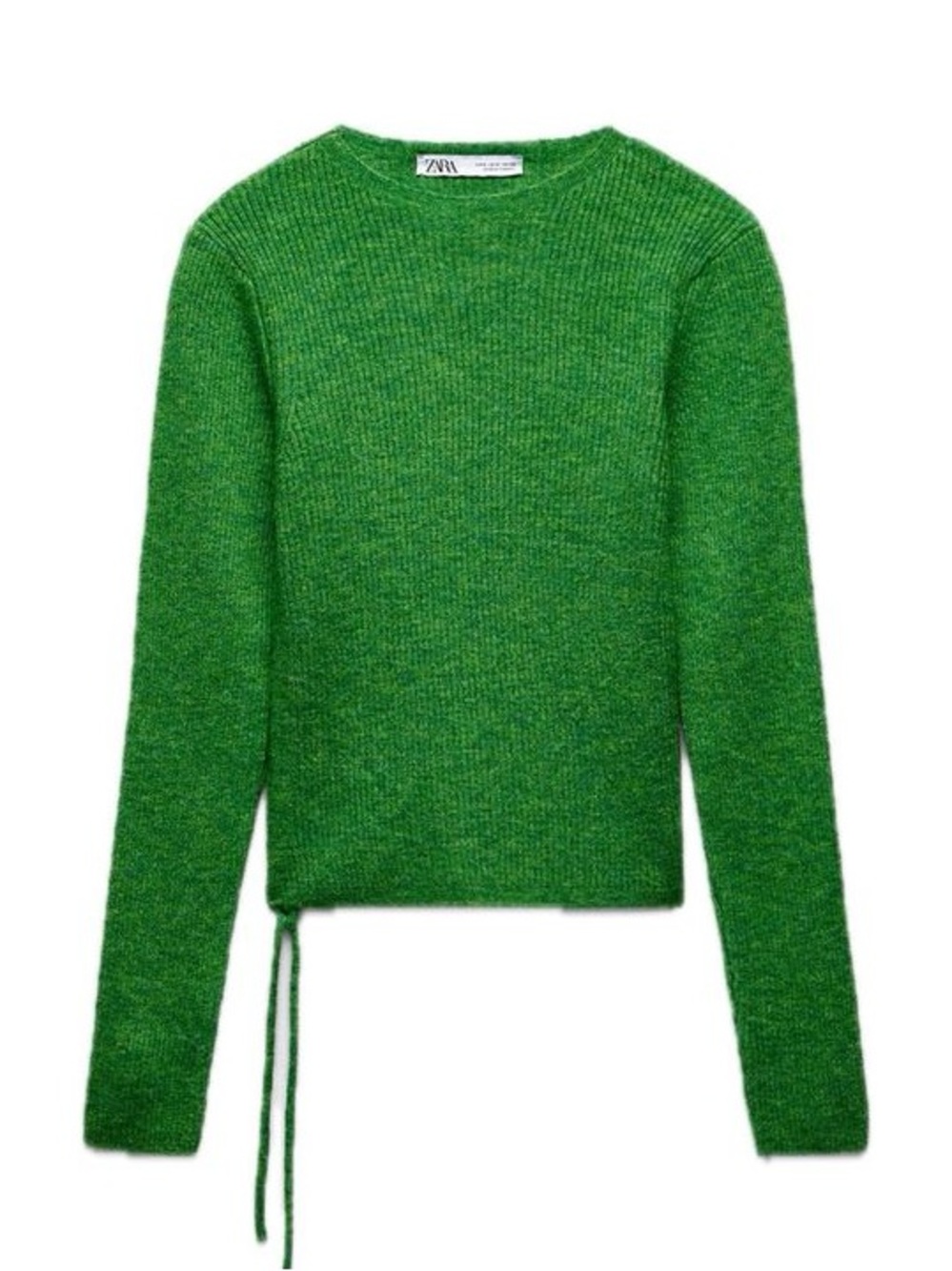 Zara Bright Green Crewneck Sweater with Side Tie